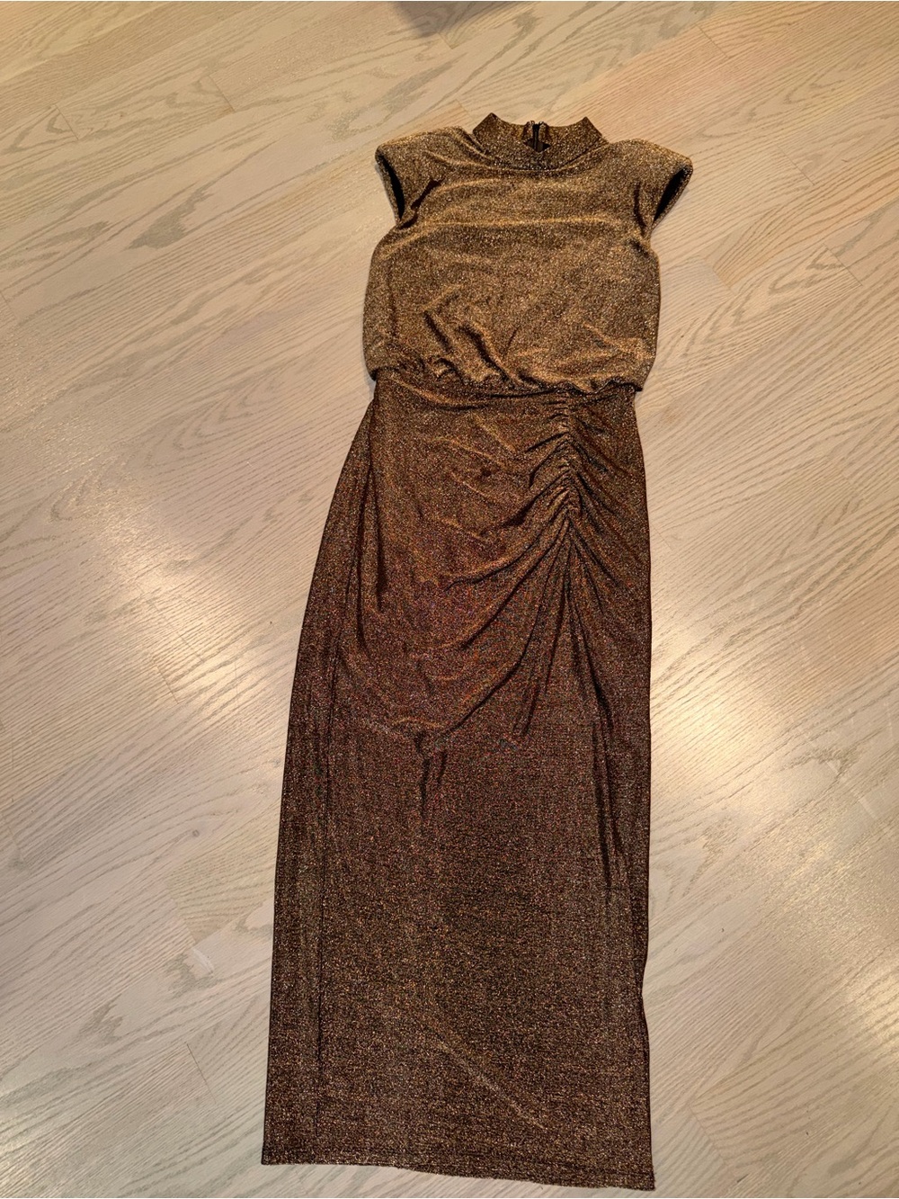 Liv Foster Metallic Bronze Ruched Dress - Women's Evening Sz 2